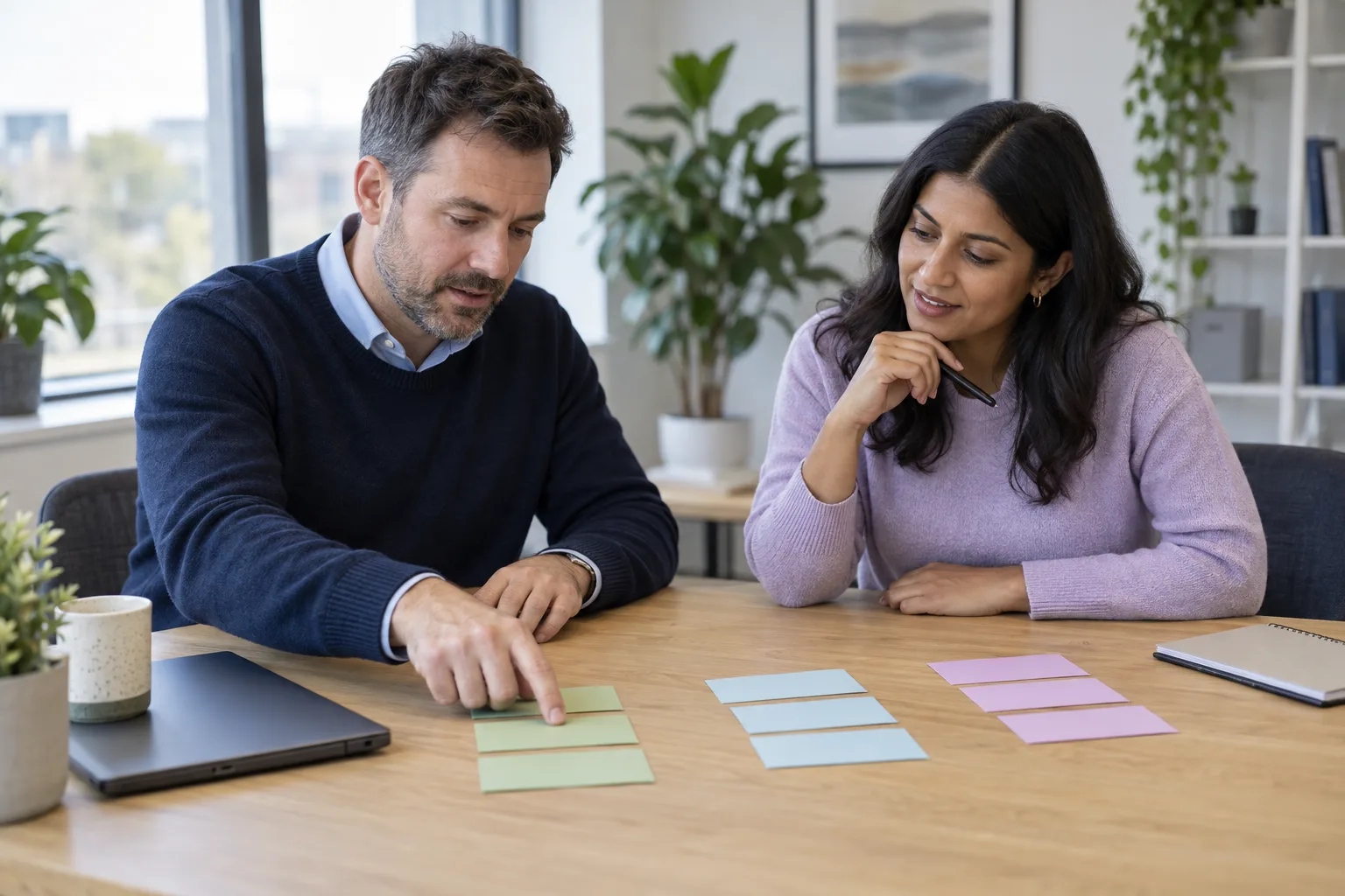Manager and HR adviser reviewing a phased workplace action plan together